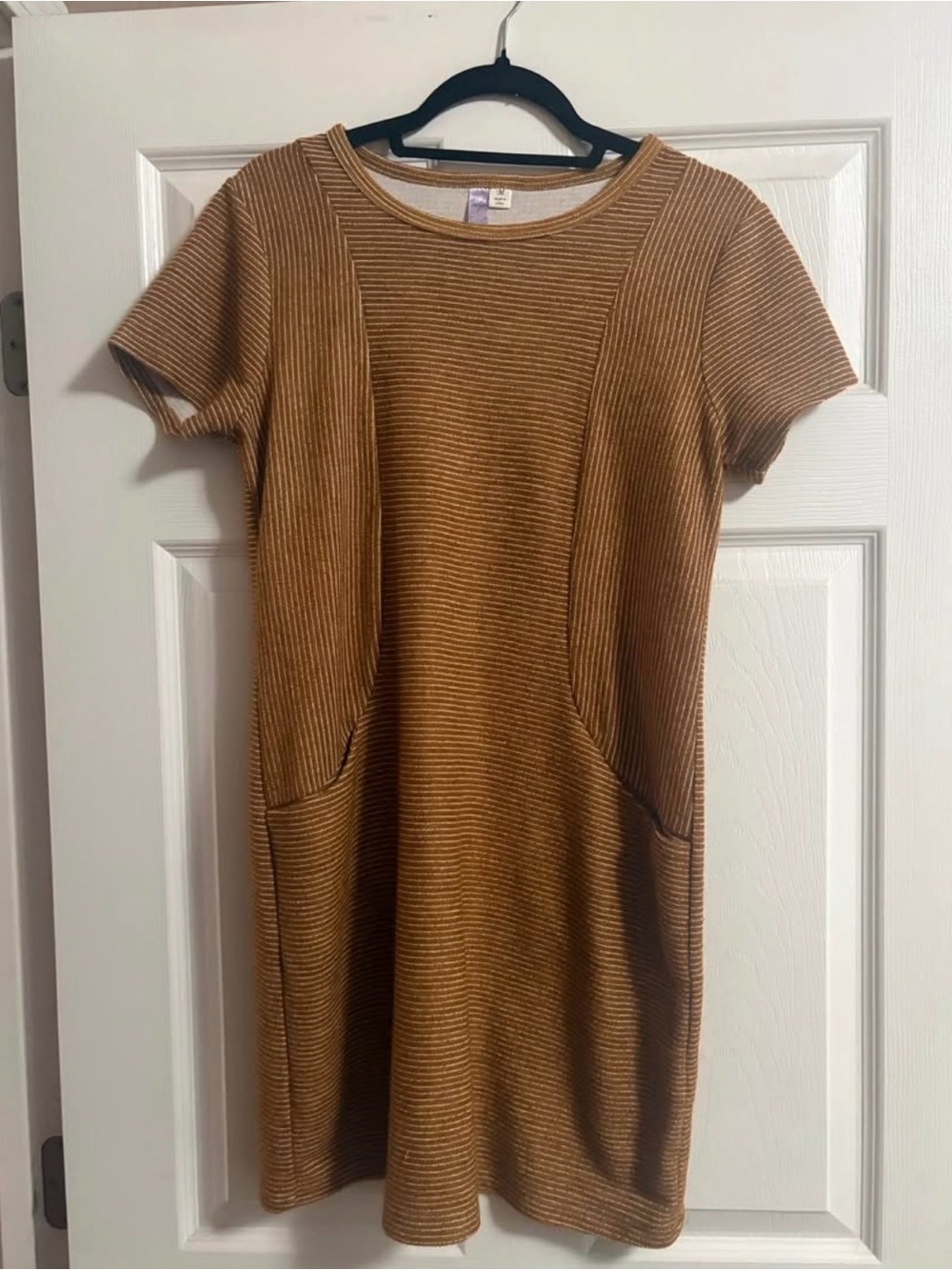 Alya t shirt dress mini brown white pockets striped comfy cottagecore beach M